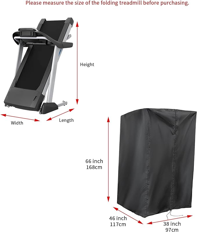 Treadmill Cover, Waterproof Folding Treadmills Cover for Home Running Machine Outdoor Treadmill Dust Covers - 117x97x168cm (Black)