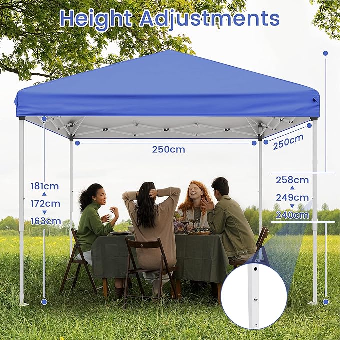 Gazebo, Ej.Victor Pop Up Gazebo 2.5 x2.5 with 4 Sides and Windows Sun Protection for Gardon Tent, Party, Stall, Outdoor Craft Show, Farmers Markets-Blue