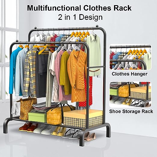 Clothes Rail, 110 * 55 * 150cm Clothes Rack, Multifunctional Clothes Rails for Bedroom, Metal Clothes Hanging Rail, Minimalist Design Clothing Rail, Clothes Racks for Hanging Clothes, Black