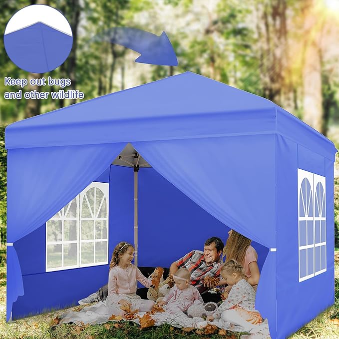 Gazebo, Ej.Victor Pop Up Gazebo 2.5 x2.5 with 4 Sides and Windows Sun Protection for Gardon Tent, Party, Stall, Outdoor Craft Show, Farmers Markets-Blue