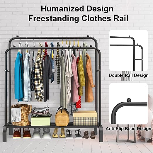 Clothes Rail, 110 * 55 * 150cm Clothes Rack, Multifunctional Clothes Rails for Bedroom, Metal Clothes Hanging Rail, Minimalist Design Clothing Rail, Clothes Racks for Hanging Clothes, Black