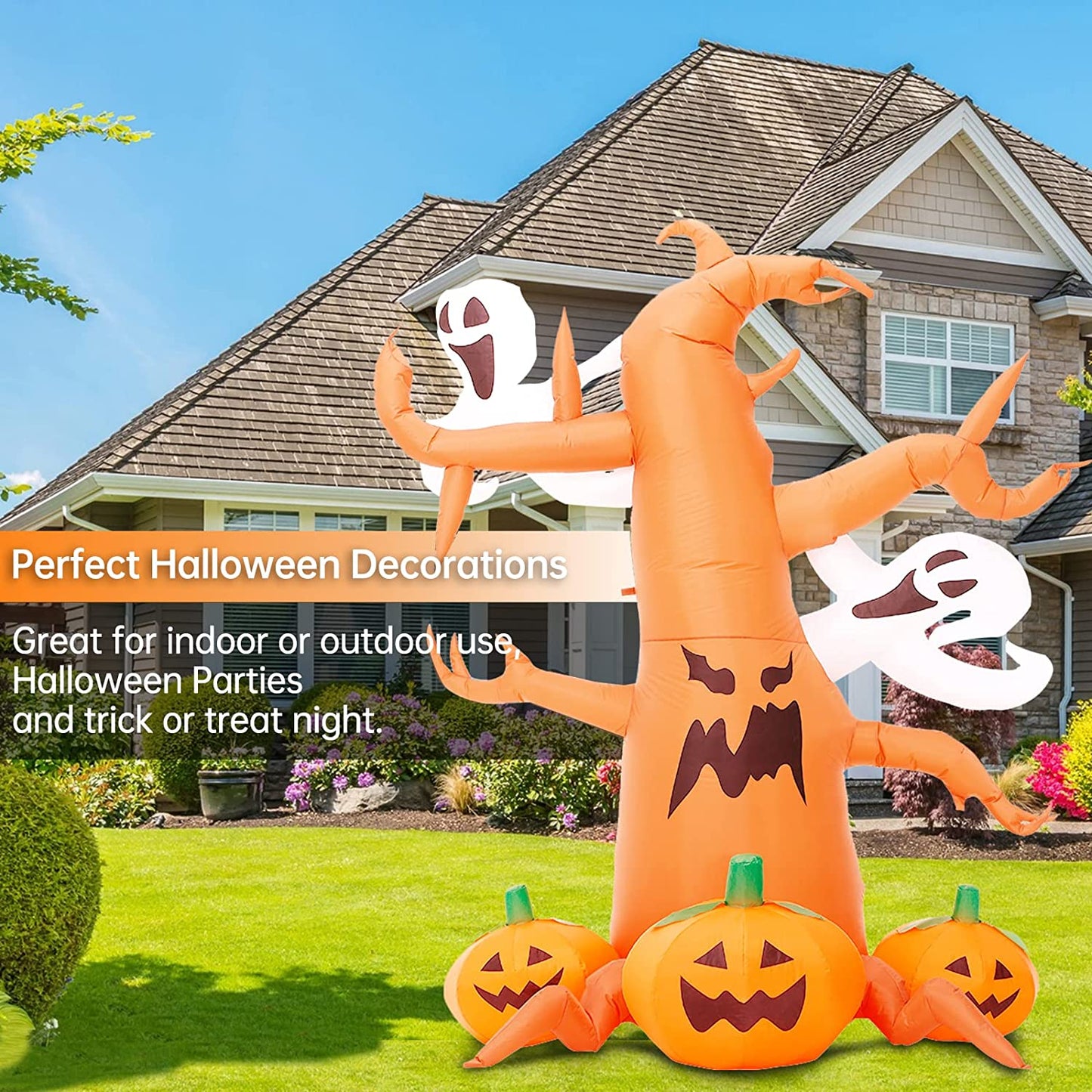 8 FT Halloween Inflatable Decorations Spooky Tree with Ghost and Pumpkins, Outdoor Holiday Decor Blow up Halloween Yard Decor, LED Lights Inflatables Outdoor Garden Lawn Halloween Decoration