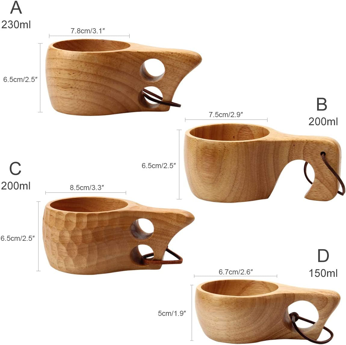 Nordic Style Handmade Kuksa Backpack Wooden Mug Cup for Camping Hiking Survival Teacup Bushcraft