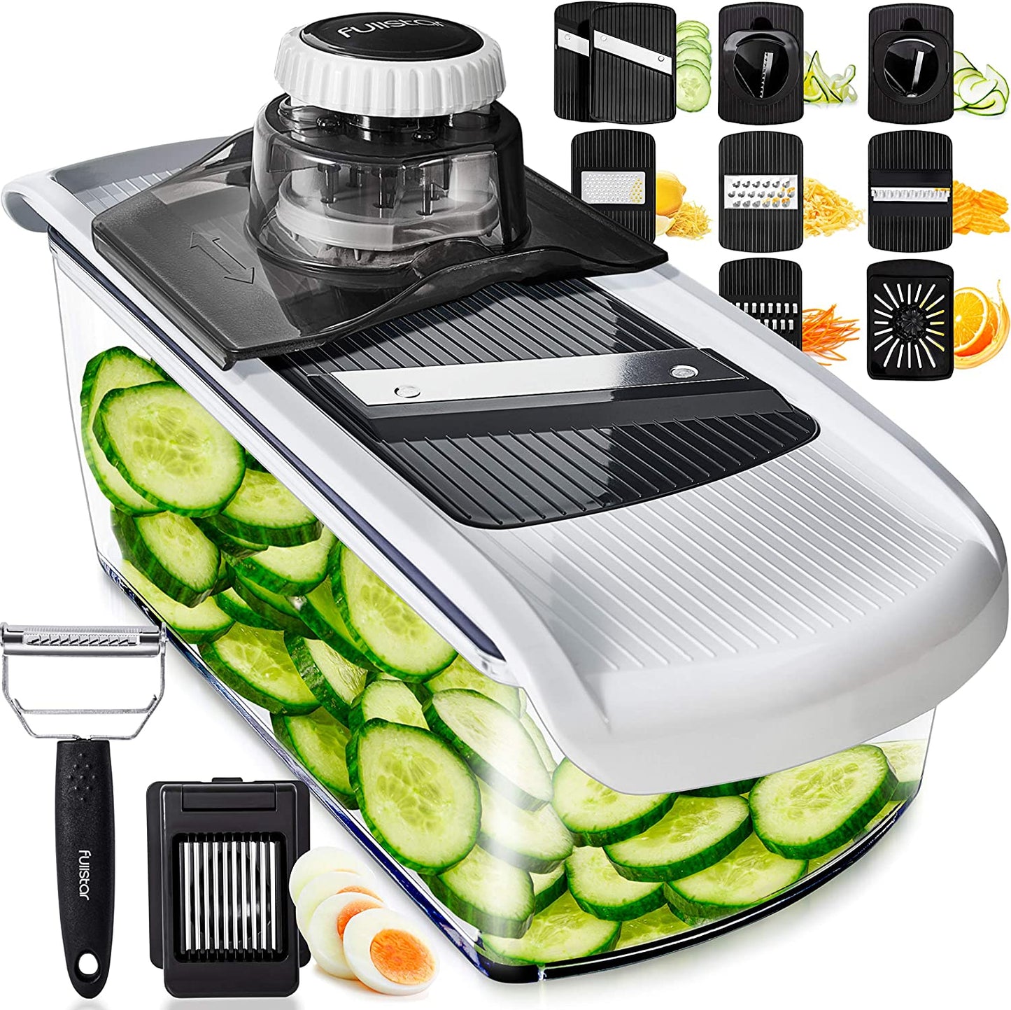 11-In-1 Mandoline Vegetable Slicer Spiralizer - Kitchen Mandolin Slicer Food Slicer Veg Slicer - Mandoline Slicer Professional Onion Potato Salad Julienne Egg Slicer Cheese Grater Zester Juicer Peeler