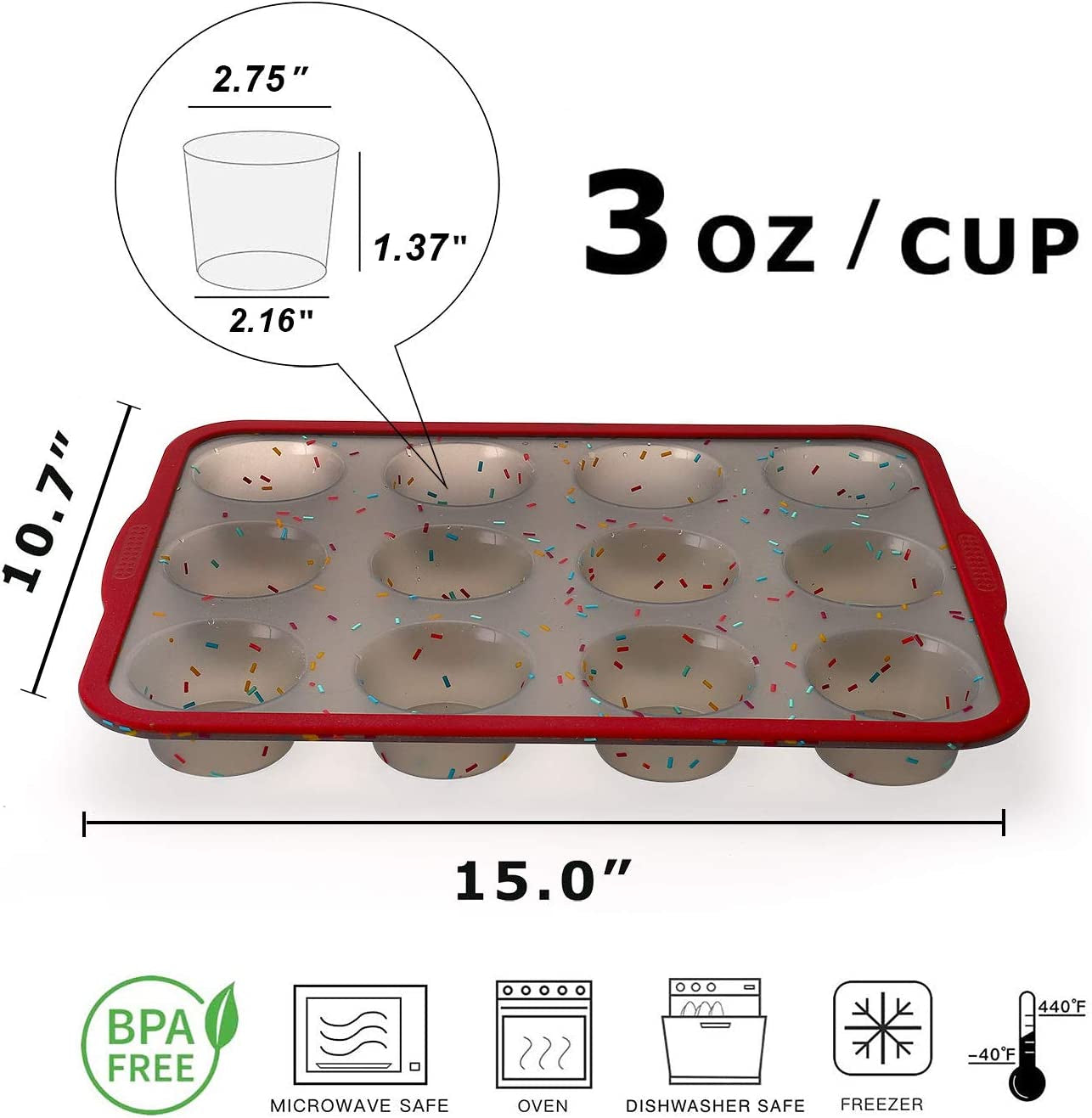 12 Cup Silicone Muffin Tray, Non-Stick Muffin Tins Baking Mould, 12 Holes Muffin Mould,Muffin Pan