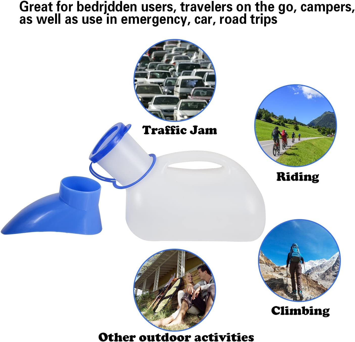 Unisex Potty Urinals for Car, Urine Bottles for Men and Women, Portable Pee Bottle, with a Lid and Funnel, Leakproof Toilet Urinals for Car, Travel Camping Outdoor
