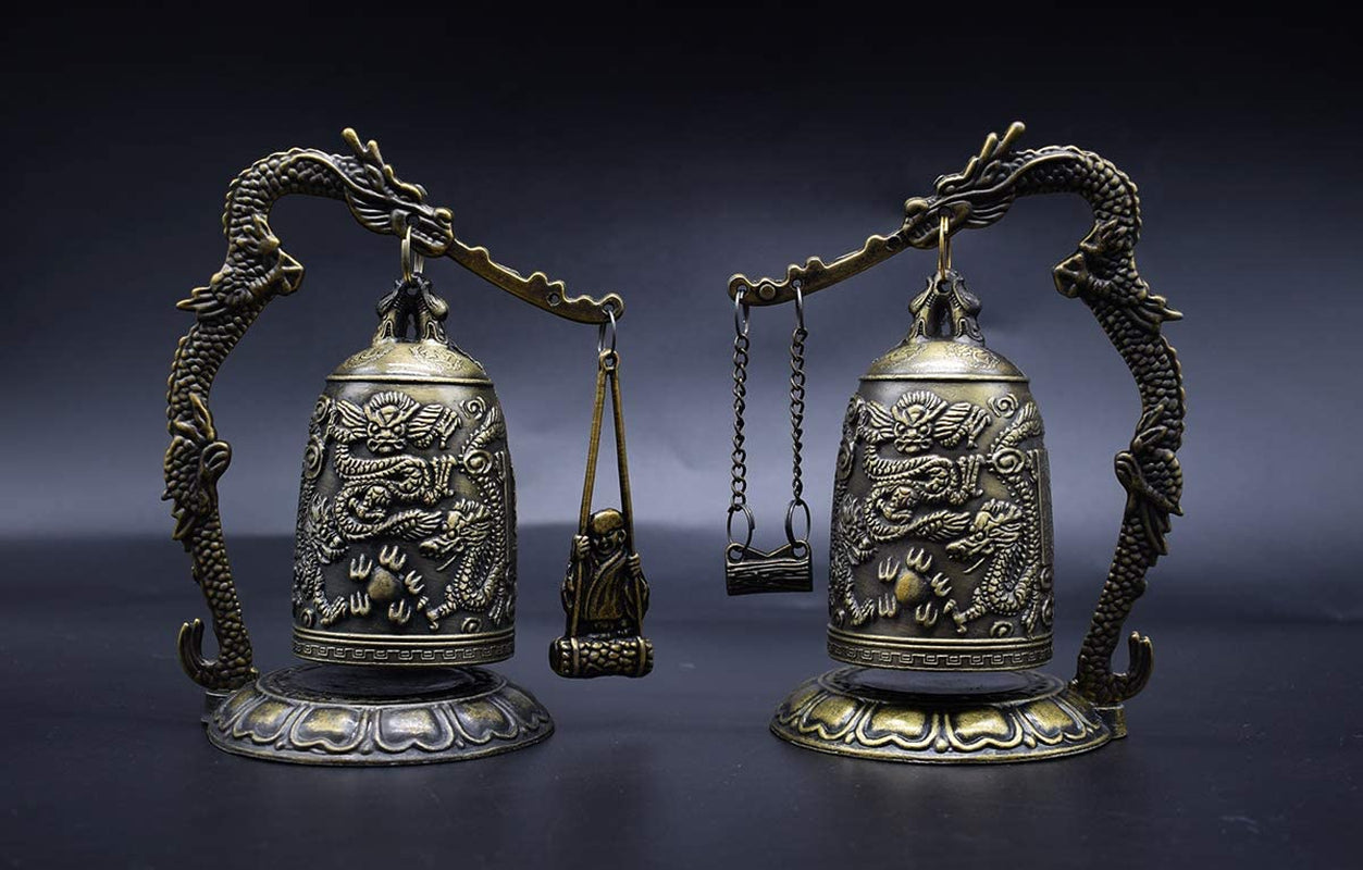 Fengshui Vintage Small Dragon Bell Buddhist Collectibles Ornaments, Good Luck Bell, Meditation Home Office Decor