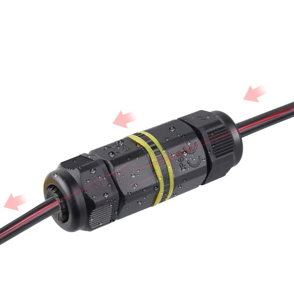 Waterproof Junction Box Outdoor Cable Connector - 2-Pack Chestele IP68 Connector External Sleeve Coupler Ø 5Mm-12Mm (Black, PA66)