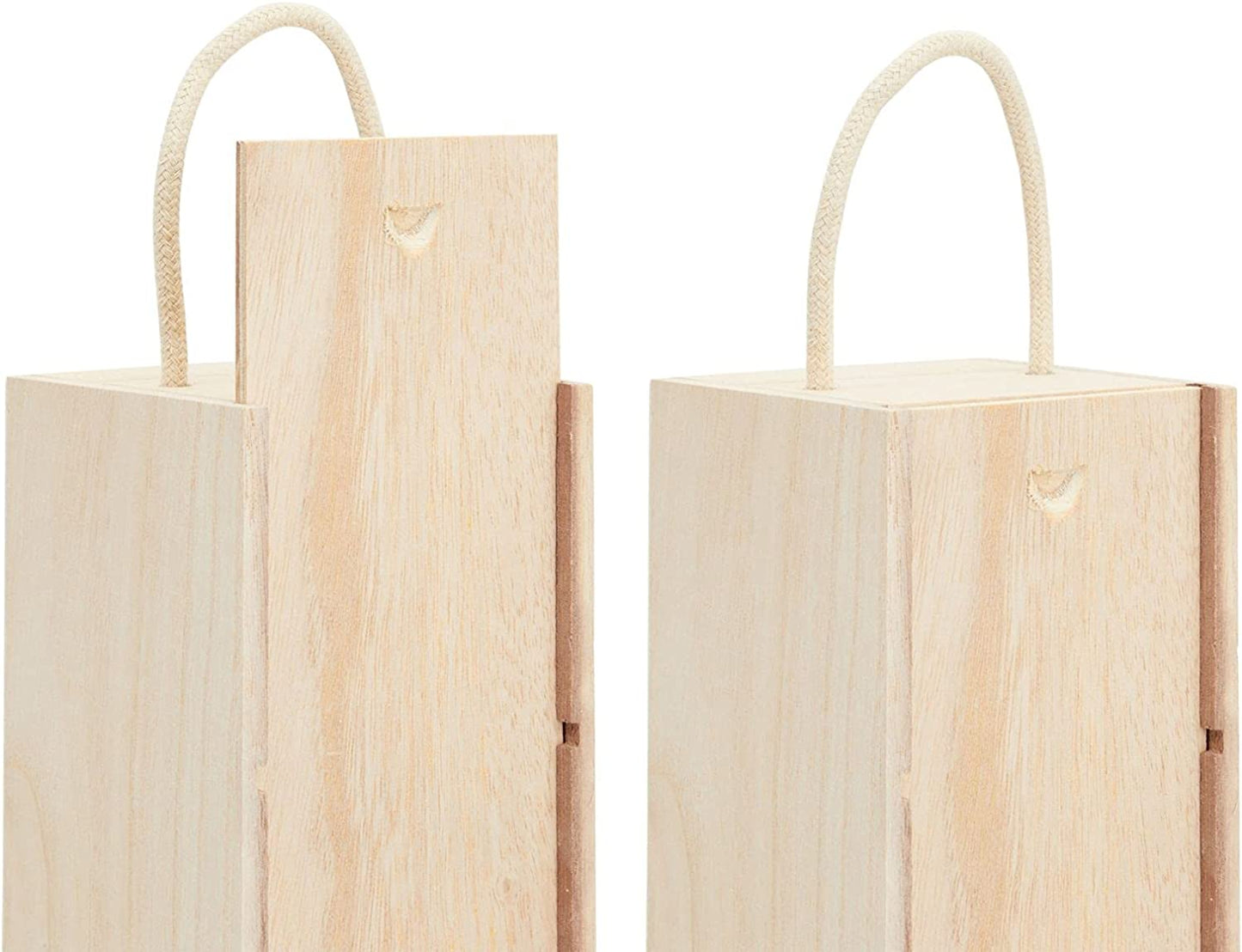 Wooden Wine Box (2-Pac - Single Wine Bottle Wood Storage Gift Box with Handle for Birthday Party, Housewarming, Wedding, Anniversary, 35.2 X 9.8 X 10.2 Cm
