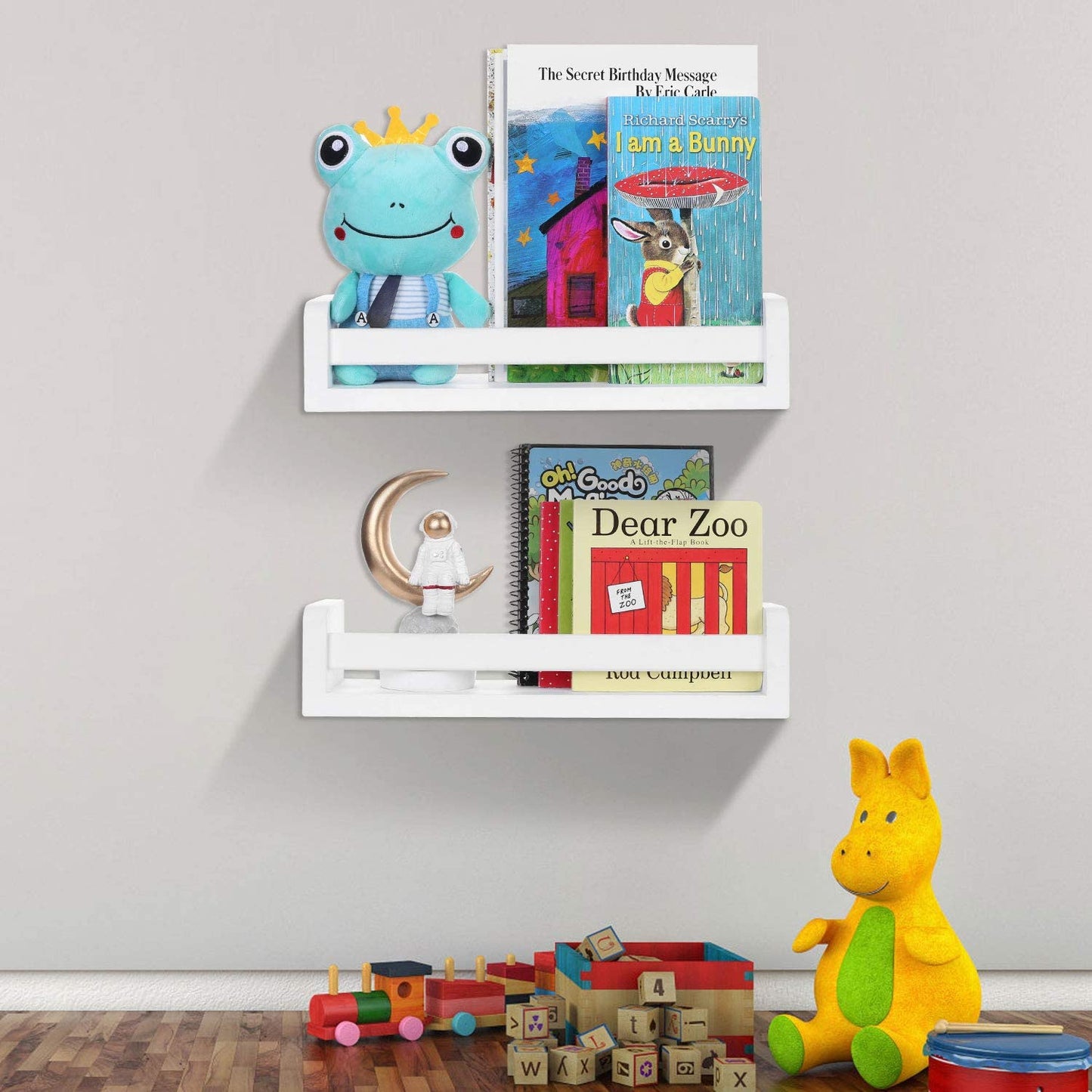 Floating Shelves Multi-Use Wall Shelf Bookshelf White Wood Display Shelf (2 Pack)