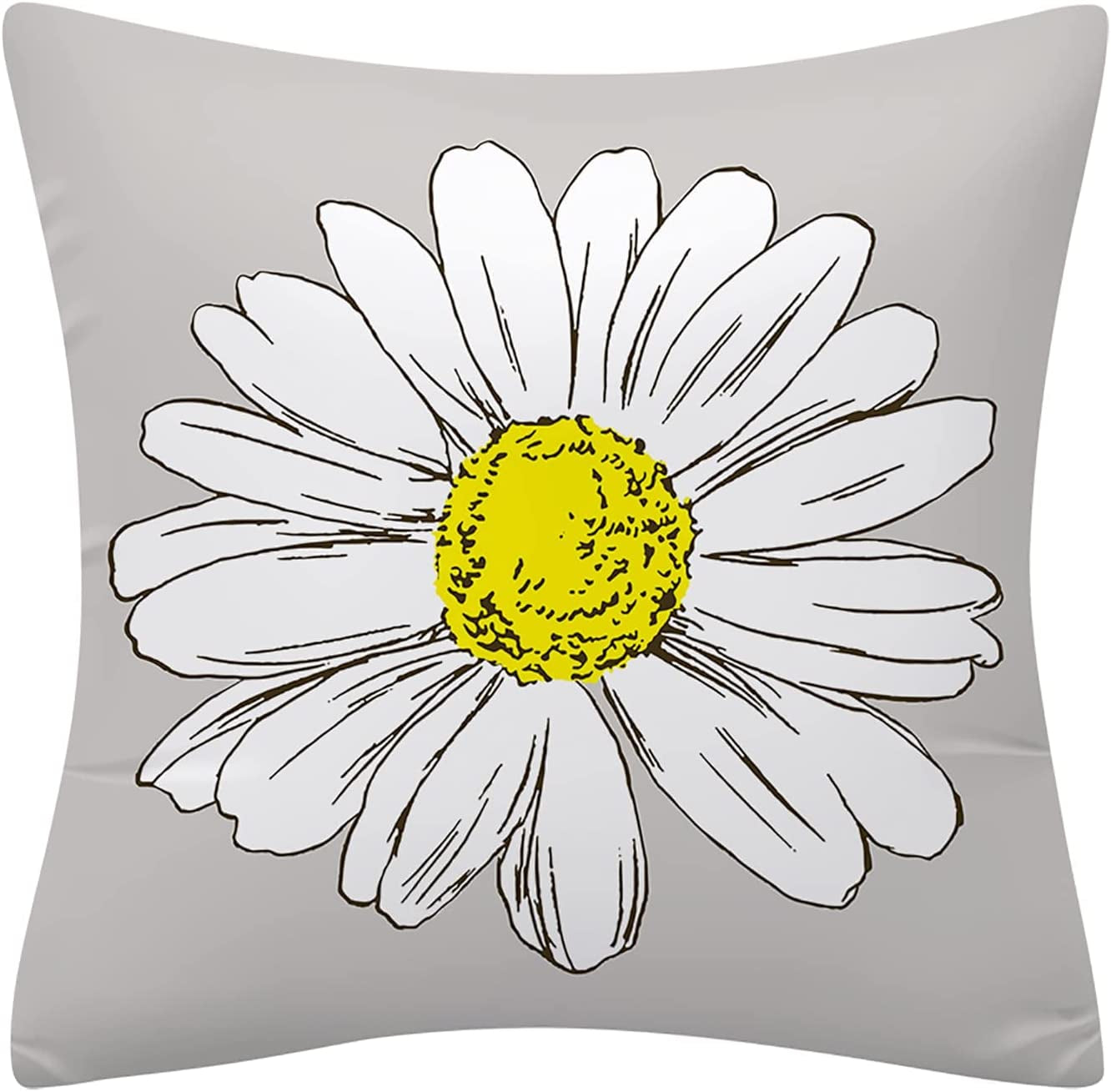 Floral Yellow and Grey Cushion Covers for Sofa, Double Sided Letter-Printed Throw Pillow Covers, Pack of 4 Square Daisy Pillowcase for Living Room & Bedroom 40 Cm X 40 Cm(16 X 16 Inch)
