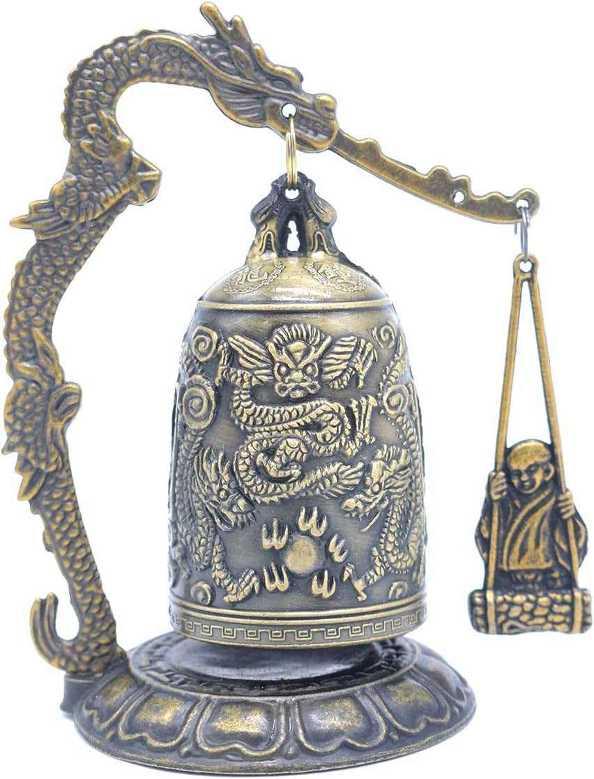 Fengshui Vintage Small Dragon Bell Buddhist Collectibles Ornaments, Good Luck Bell, Meditation Home Office Decor