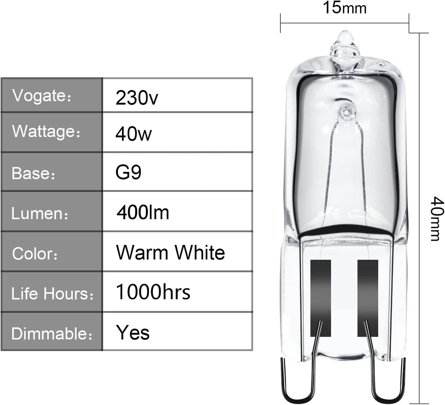 G9 Halogen Oven Bulb 40W 230V 300℃ Heat Tolerant for Neff / AEG / Smeg / Zanussi / Bosch / Oven Light Bulb 2 Pack