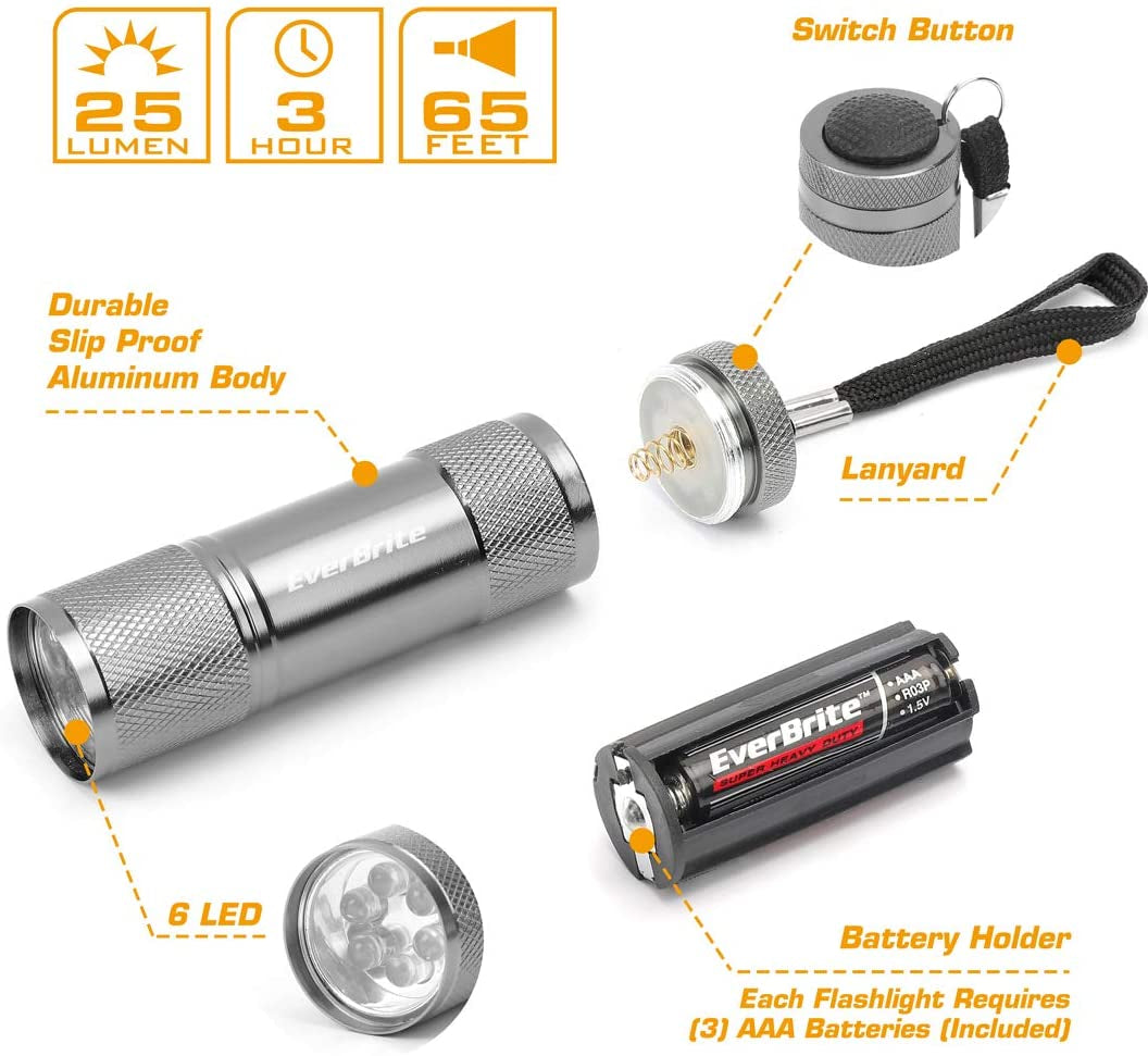 Everbrite 18-Pack LED Mini Pocket Torch, Small Keyring Torches Flashlight, Ideal for Kids Camping Hiking Traveling Cycling Outdoors Party, Batteries Included