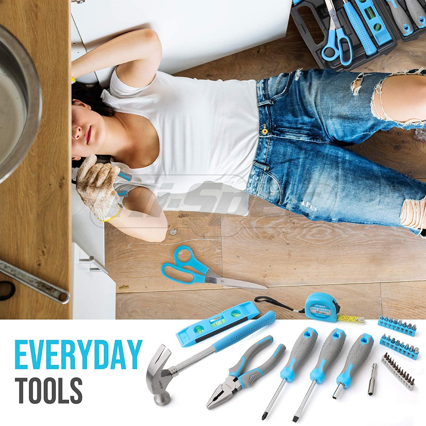 42Pc Blue Home & Office DIY Hand Tool Kit Set. Complete Basic Household Tools for Essential Repairs in a Box