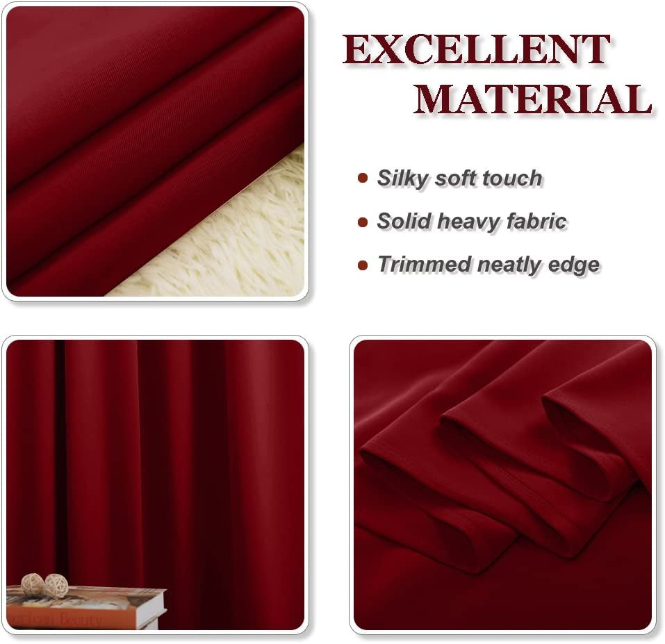Eyelet Thermal Curtains - 54 Drop Blackout Curtain for Home Decoration Kitchen Window Treatment Short Panels for Bedroom, 1 Pair, 46 in Wide by 54-Inch Drop, Red