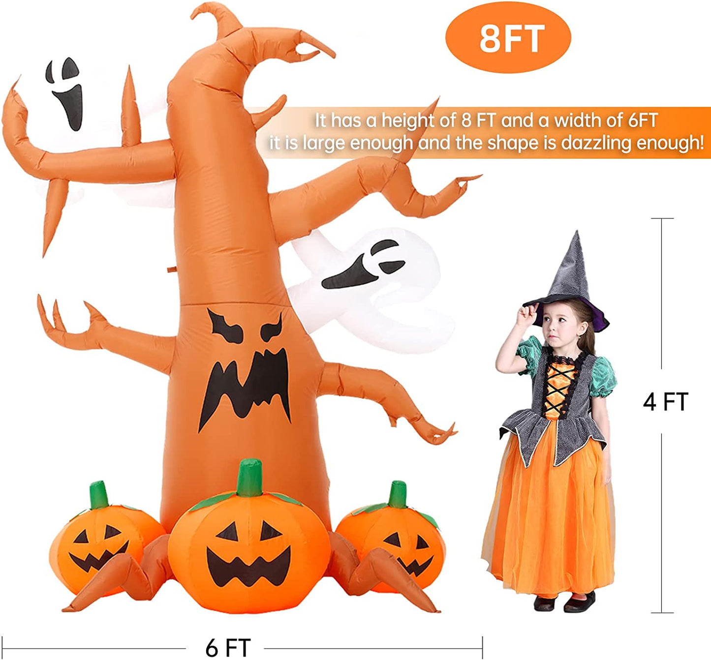 8 FT Halloween Inflatable Decorations Spooky Tree with Ghost and Pumpkins, Outdoor Holiday Decor Blow up Halloween Yard Decor, LED Lights Inflatables Outdoor Garden Lawn Halloween Decoration
