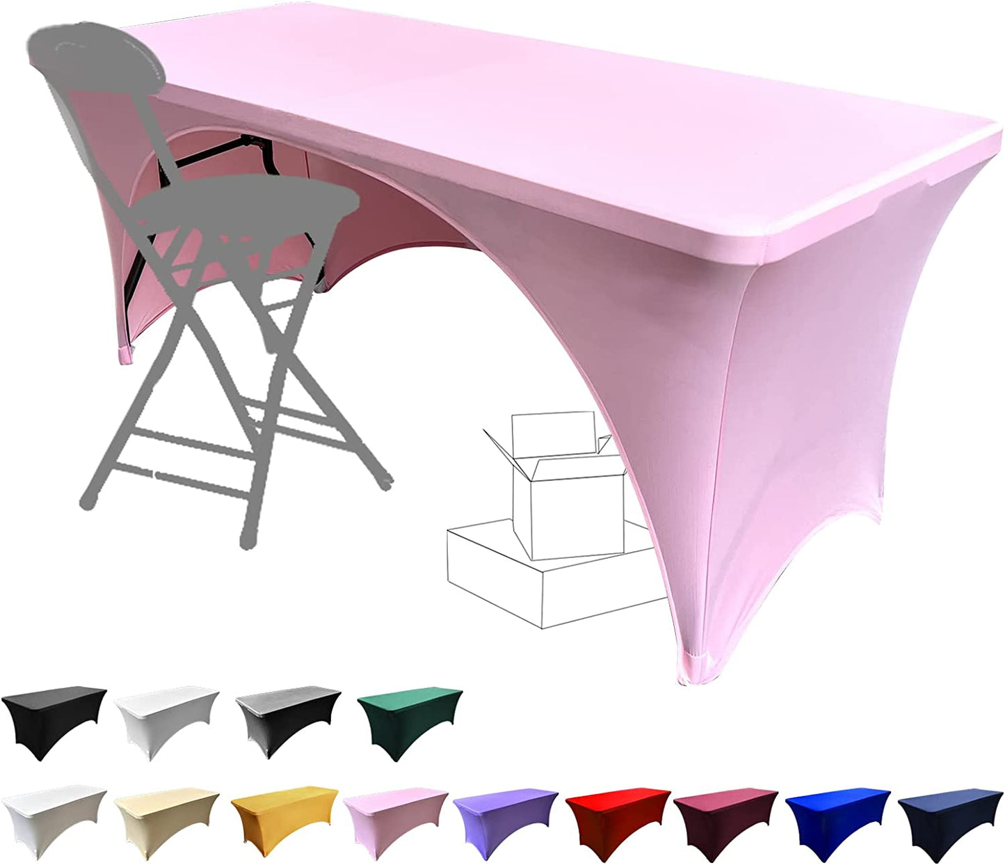 Stretchable Tablecloths 6Ft for Rectangle Tables with Open Back, Fitted Spandex Rectangular Patio Table Covers, Wedding, Party, Kitchen, Beauty Event Decoration-Black