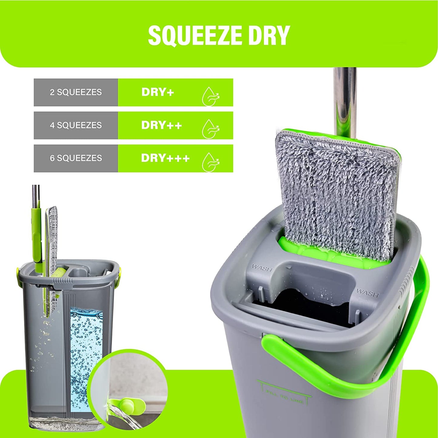 Easygleam Mop and Bucket Set. Microfibre Flat Mop with Stainless Steel Handle, Innovative Twin Chamber Bucket for WET & DRY Use. 4 Reusable Pads Supplied, Suitable for All Floor Types