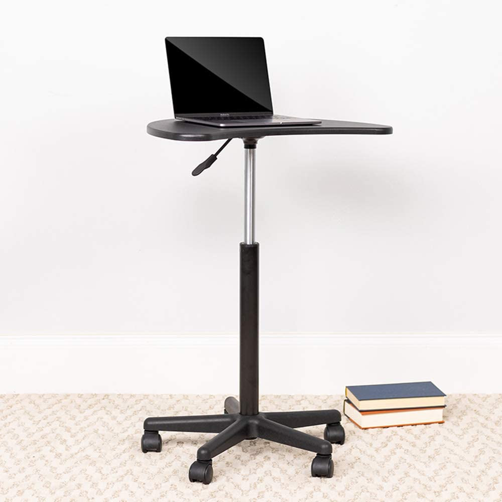 Computer Desk, Standing Desk with Black Laminate Top, Portable Office Desk with Height Adjustable Frame and Castor Wheels