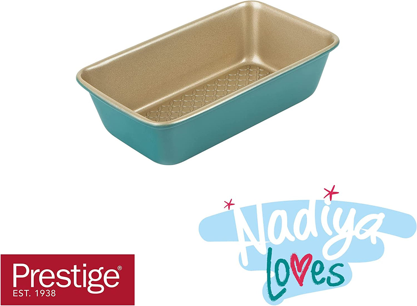 Prestige X Nadiya 9 Inch Loaf Tin - Non Stick Loaf Tins for Baking 23Cm X 13Cm, Dishwasher Safe Lightweight Steel Bakeware, Teal & Gold
