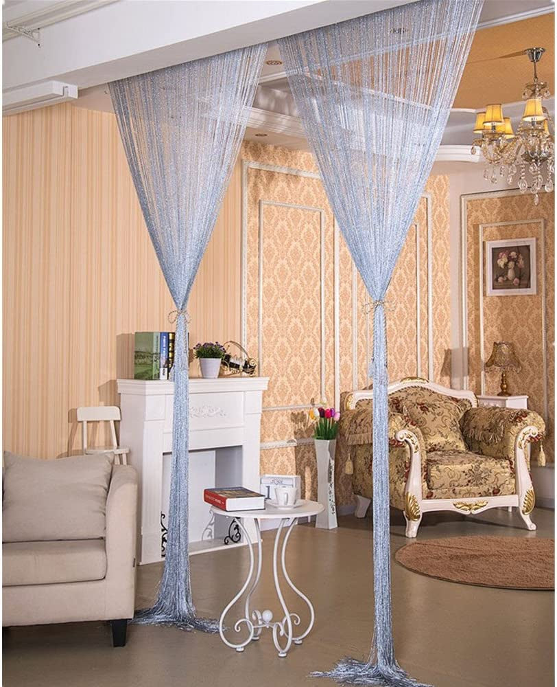 Dew Drop Silver Grey String Curtain Panel - 90 X 200 Cm - Waterfall Effect - Glitter Thread Partition Divider - Home Decor Accessory - Perfect as a Fly Screen for Doors Doorways and Windows