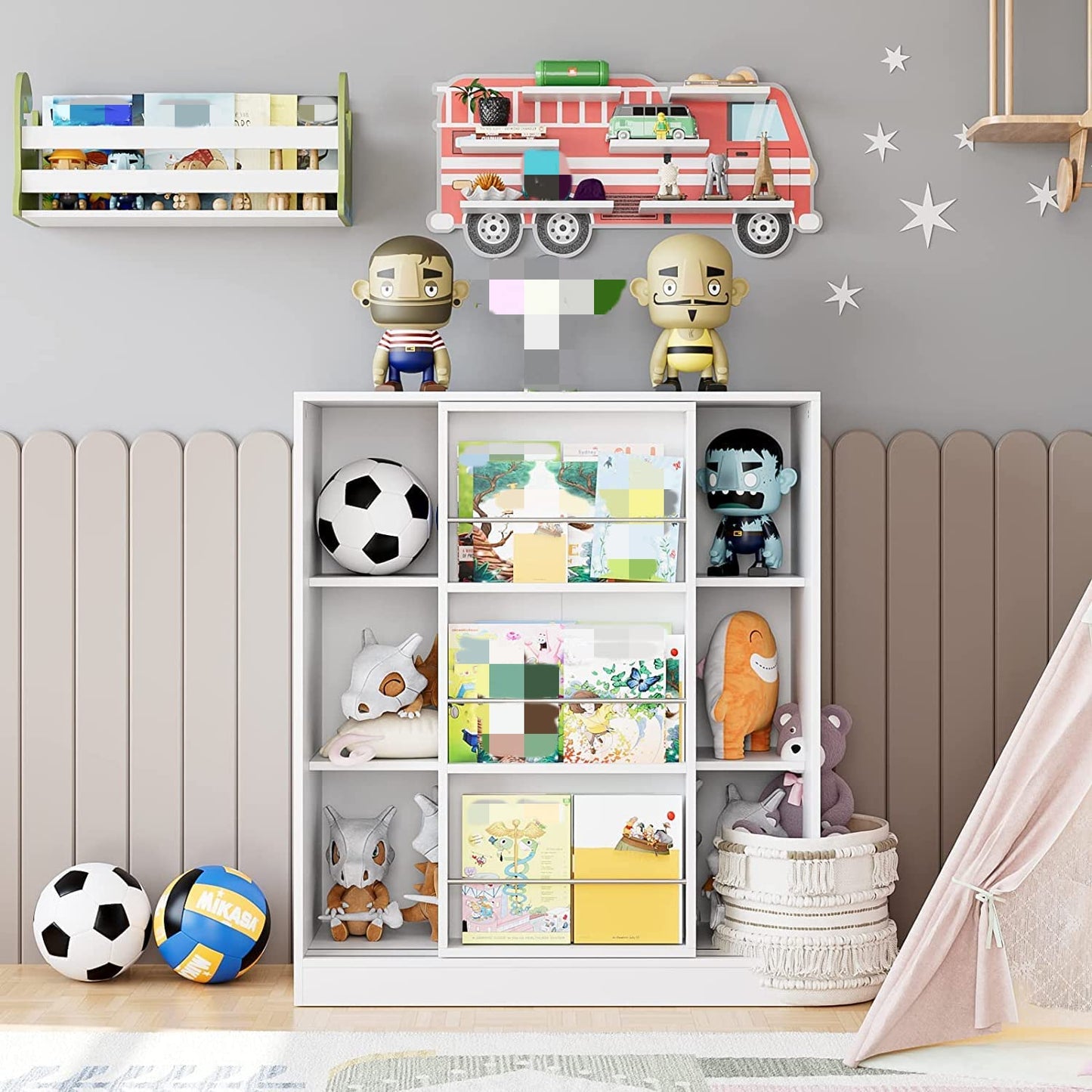 Children'S Bookcase Kid'S Shelves Toy Storage Organiser with Sliding Door Display Stand White Wooden 90X37X105Cm