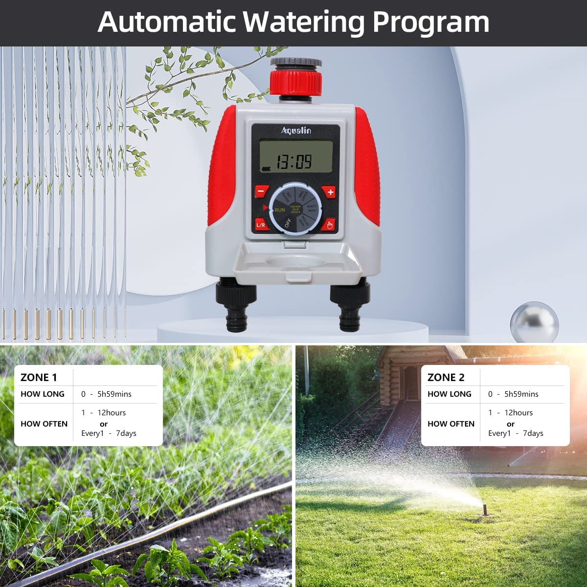 Two Outlets Electronic Hose Tap Water Timer Garden Irrigation System Controller Watering Computer Waterproof