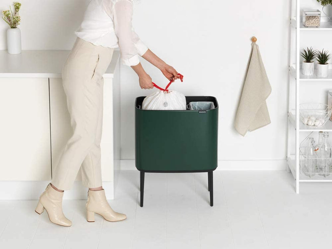 Bo Touch Bin - 11L + 23L Inner Buckets (Pine Green) Waste/Recycling Kitchen Bin with Removable Compartments + Bin Bags