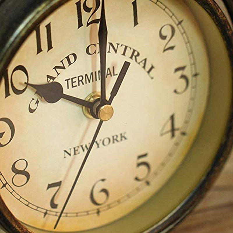 Vintage Iron Bicycle Type Table Clock Non-Ticking Silent Retro Decorative Bike Clock for Living Room Study Room Cafe Bar Office Ornament Gifts Antique Copper-Colored