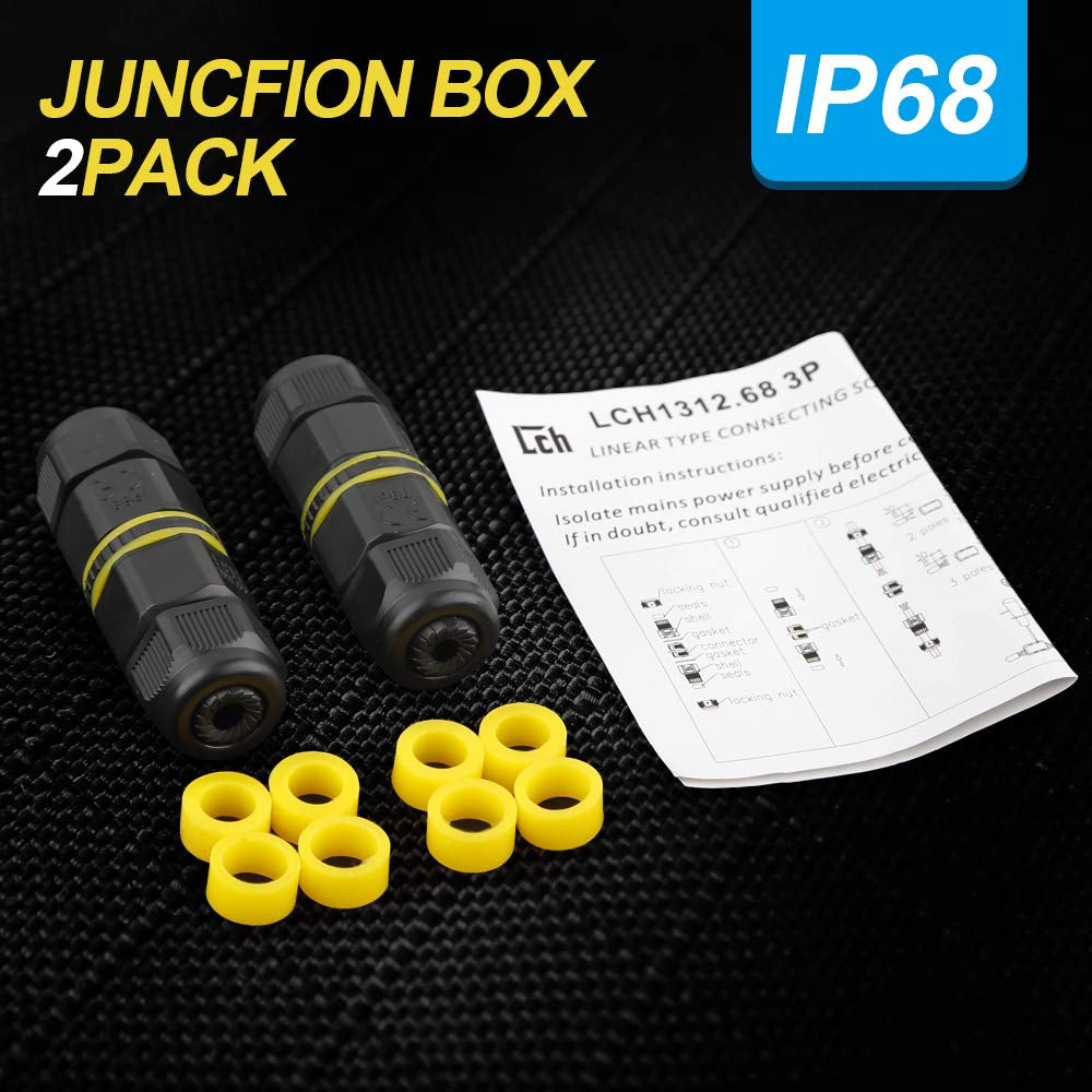 Waterproof Junction Box Outdoor Cable Connector - 2-Pack Chestele IP68 Connector External Sleeve Coupler Ø 5Mm-12Mm (Black, PA66)