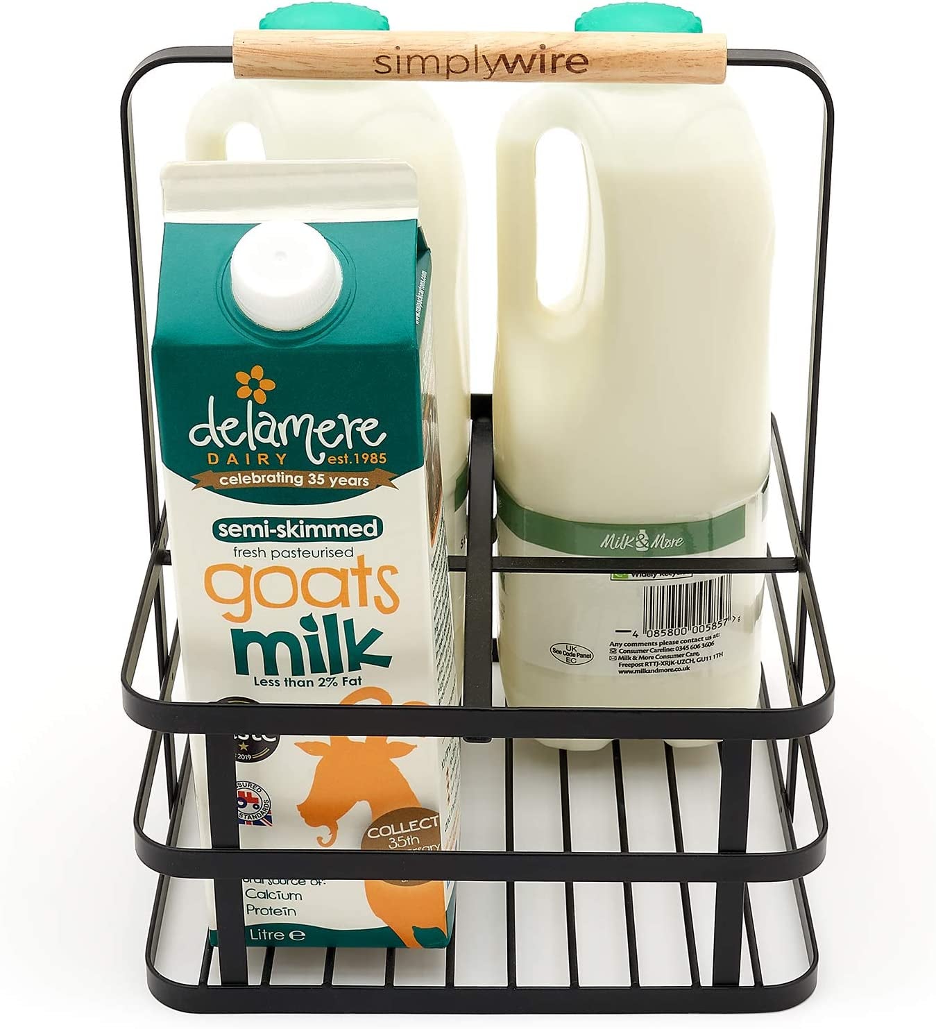 - Retro 4 Unit Milk Bottle Holder – Wine Bottle Carrier – Black Flat Wire