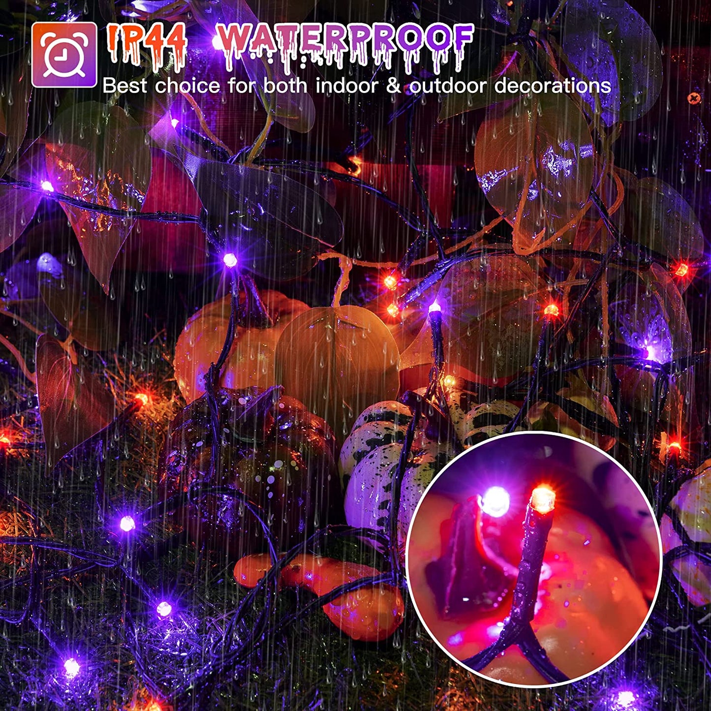 Ollny Halloween Decorations Lights Outdoor - 24M 240LED Orange Purple Christmas String Lights with 8 Modes/Timer - Waterproof Fairy Lights Plug in for Indoor Halloween Party/Garden/Tree/Window Decor