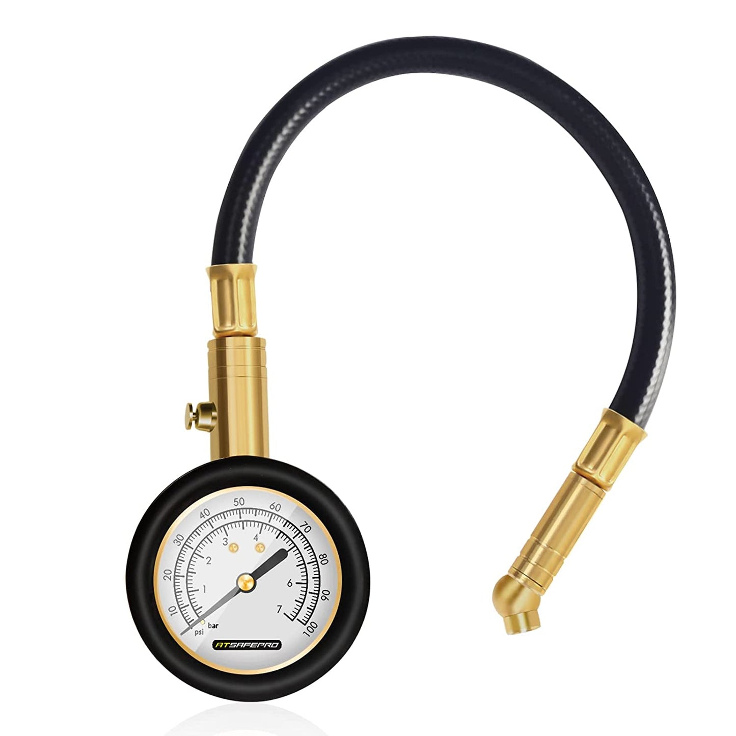 Tyre Pressure Gauge 100 Psi 7 Bar, Accurate Car Tyre Gauges with Flexible Hose Glow Dial, Mechanical Air Pressure Meter for Schrader Valve of Bike, Motorcycle, Car, SUV