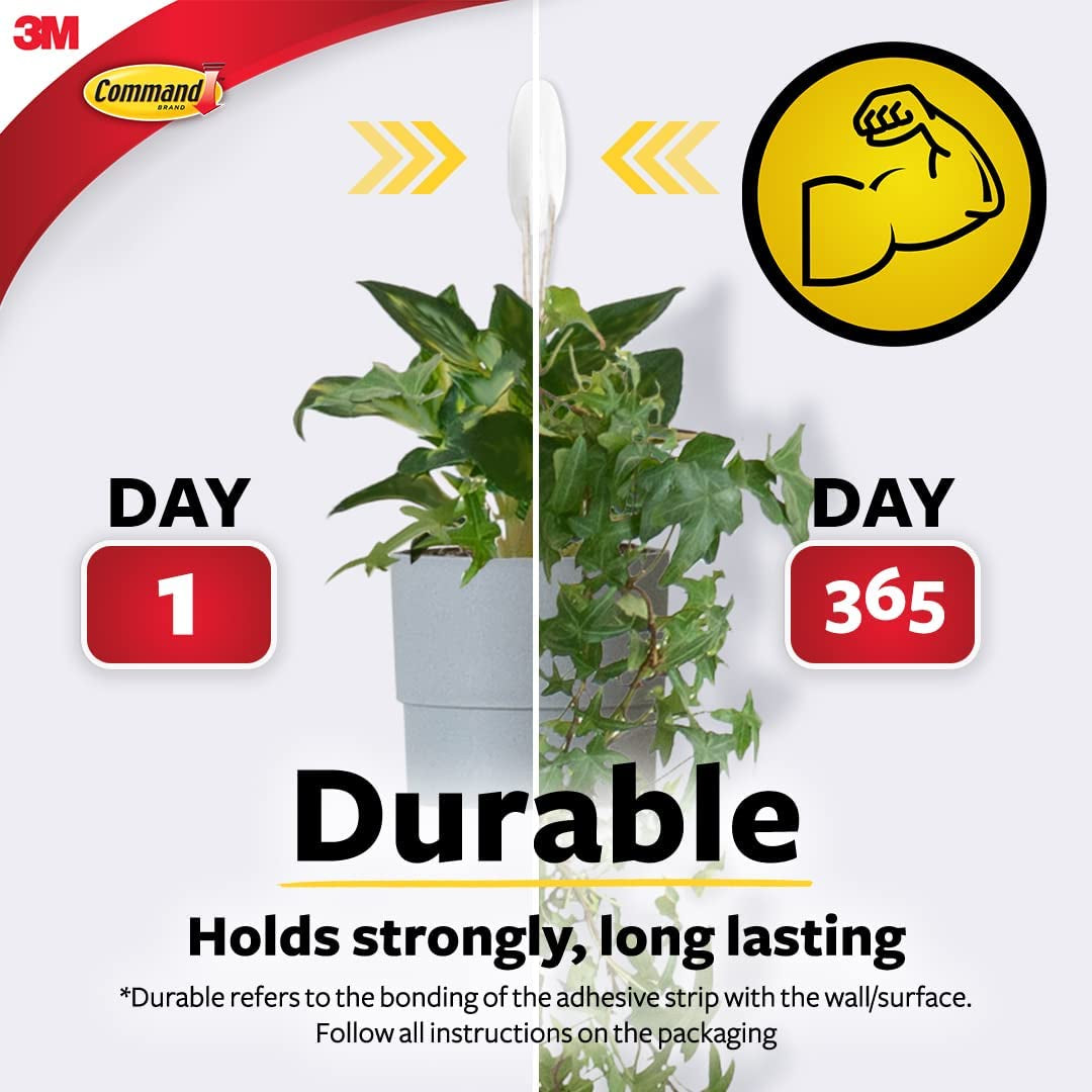 Medium Designer Hook, Pack of 2 Hooks and 4 Adhesive Strips, White - Damage Free Hanging - Holds up to 1.3Kg