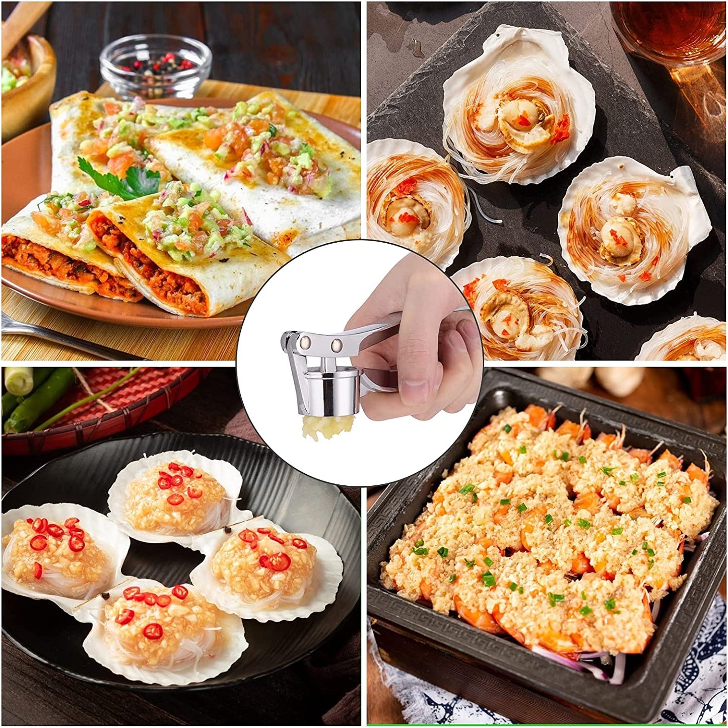 Professional Kitchen Garlic Press, Garlic Mincer Ginger Crusher UK, Peeler Squeezer Heavy Duty Garlic Presser,Garlic Crush, User-Friendly Garlic Chopper, Easy to Clean and Durable