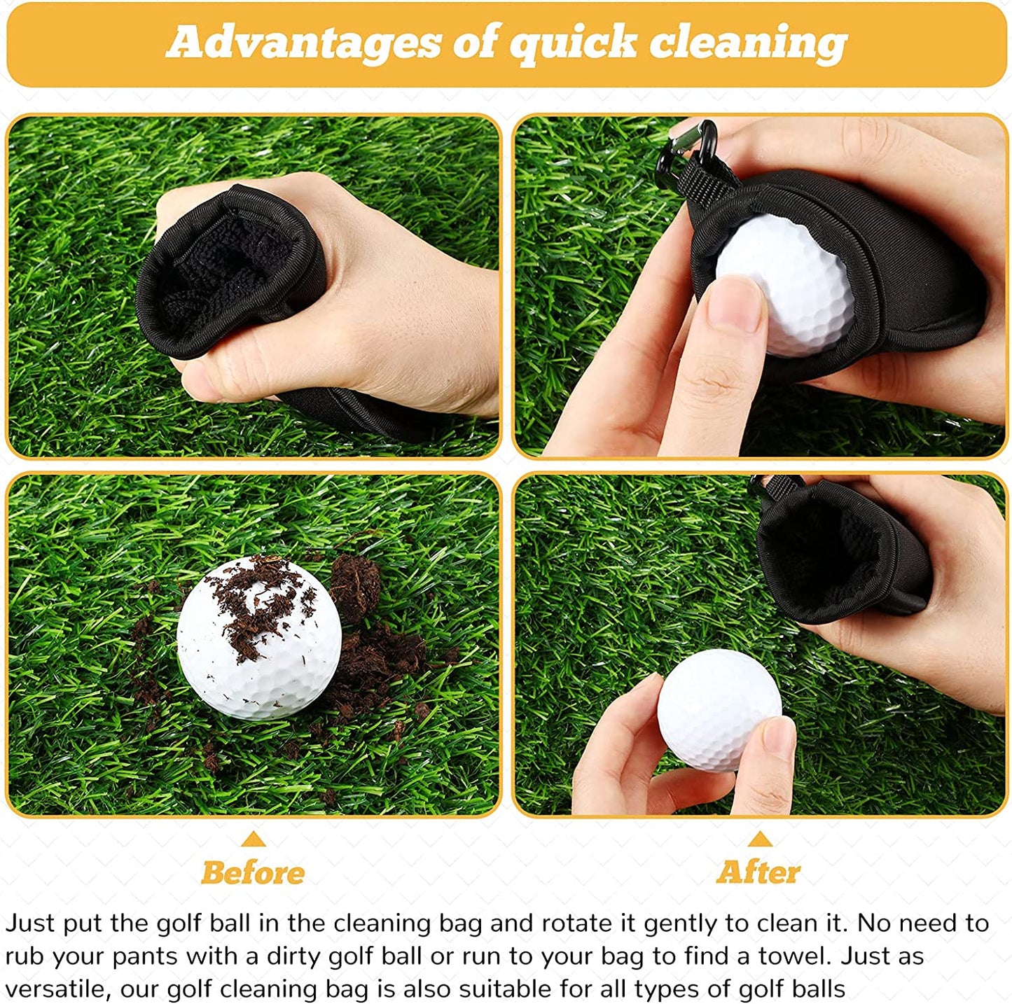 Golf Ball Washer Pocket Pouch Golf Ball Cleaner Pouch Pocket Ball Washer with Clip Golf Ball Cleaner Bag Accessory for Cleaning Golf Balls