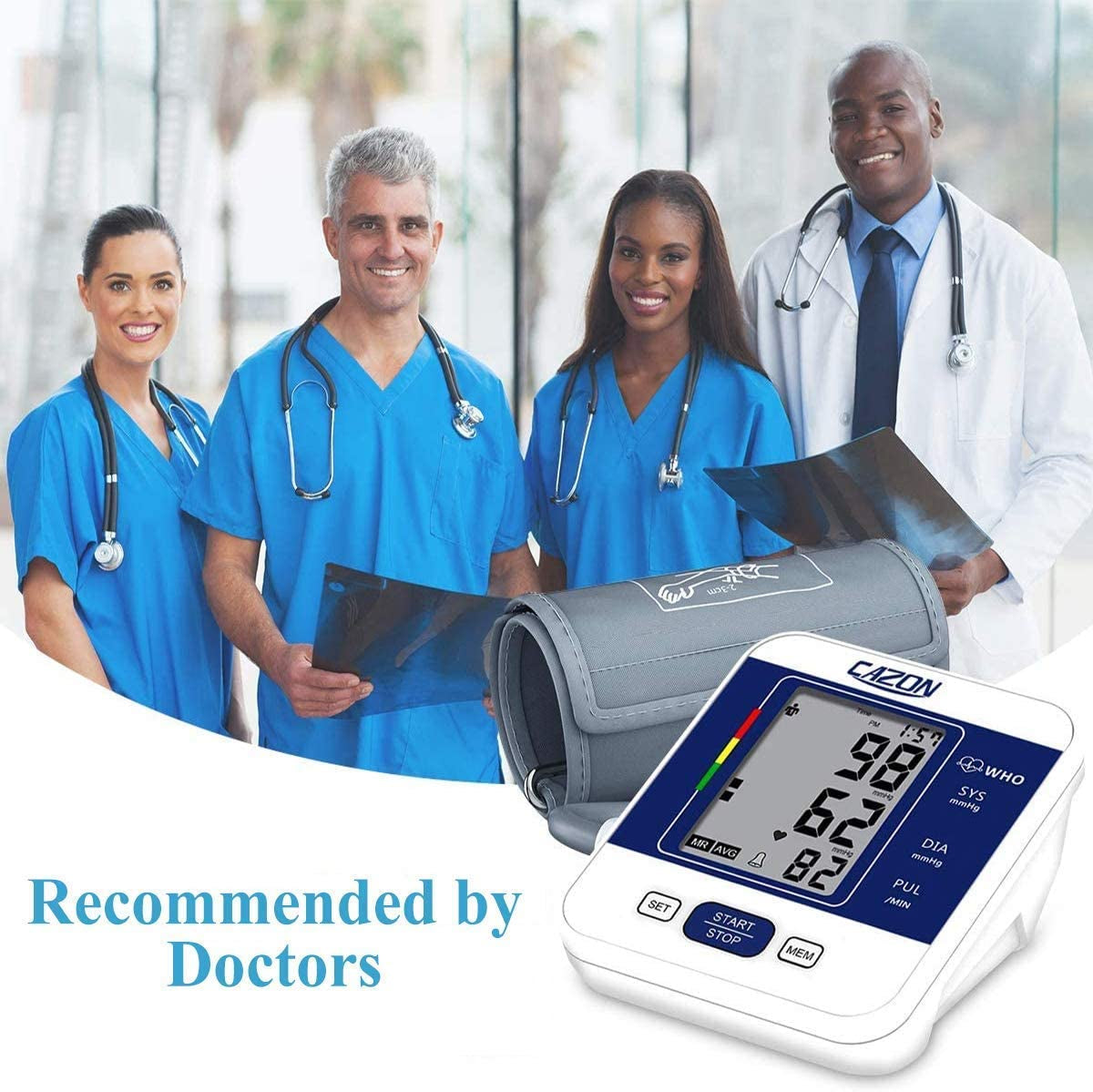 Blood Pressure Monitor Upper Arm BP Machine for Home Use BP Cuff Kit Pulse Rate Detection Meter with Cuff 22-32Cm 2×99 Sets Memory LCD Display (Blue)