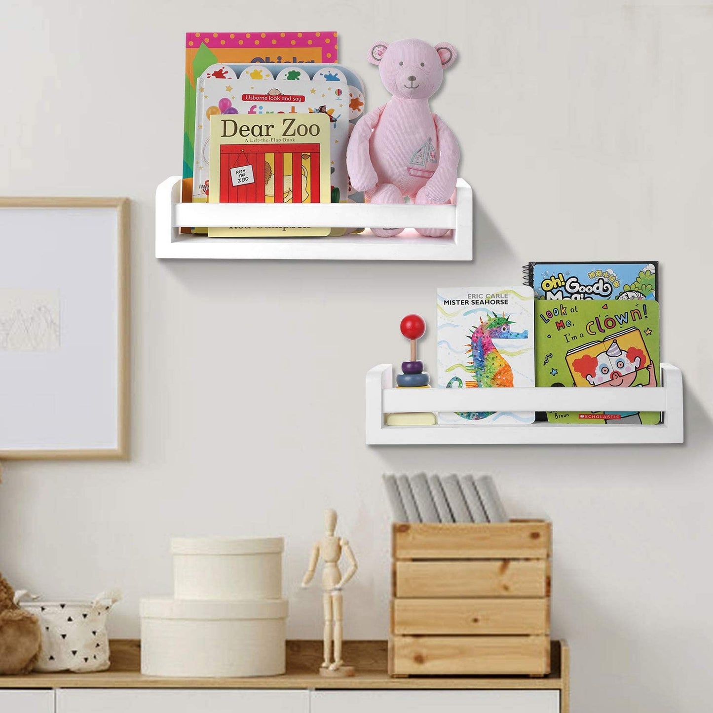 Floating Shelves Multi-Use Wall Shelf Bookshelf White Wood Display Shelf (2 Pack)