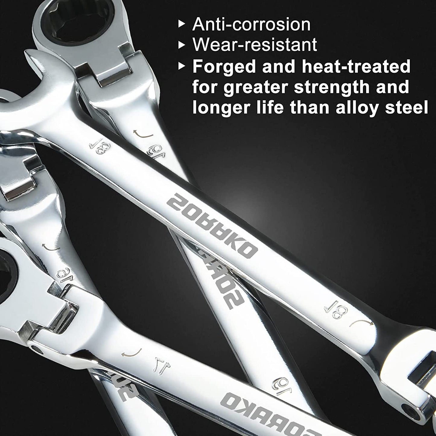 Flex-Head Ratchet Spanner Set, 16PCS Metric Combination Spanner Kit DIY Hand Tools Kit in Roll Bag 8-19 Mm, 4 Adapters for Bicycle Repairing, Car Repairing, Industrial Maintenance