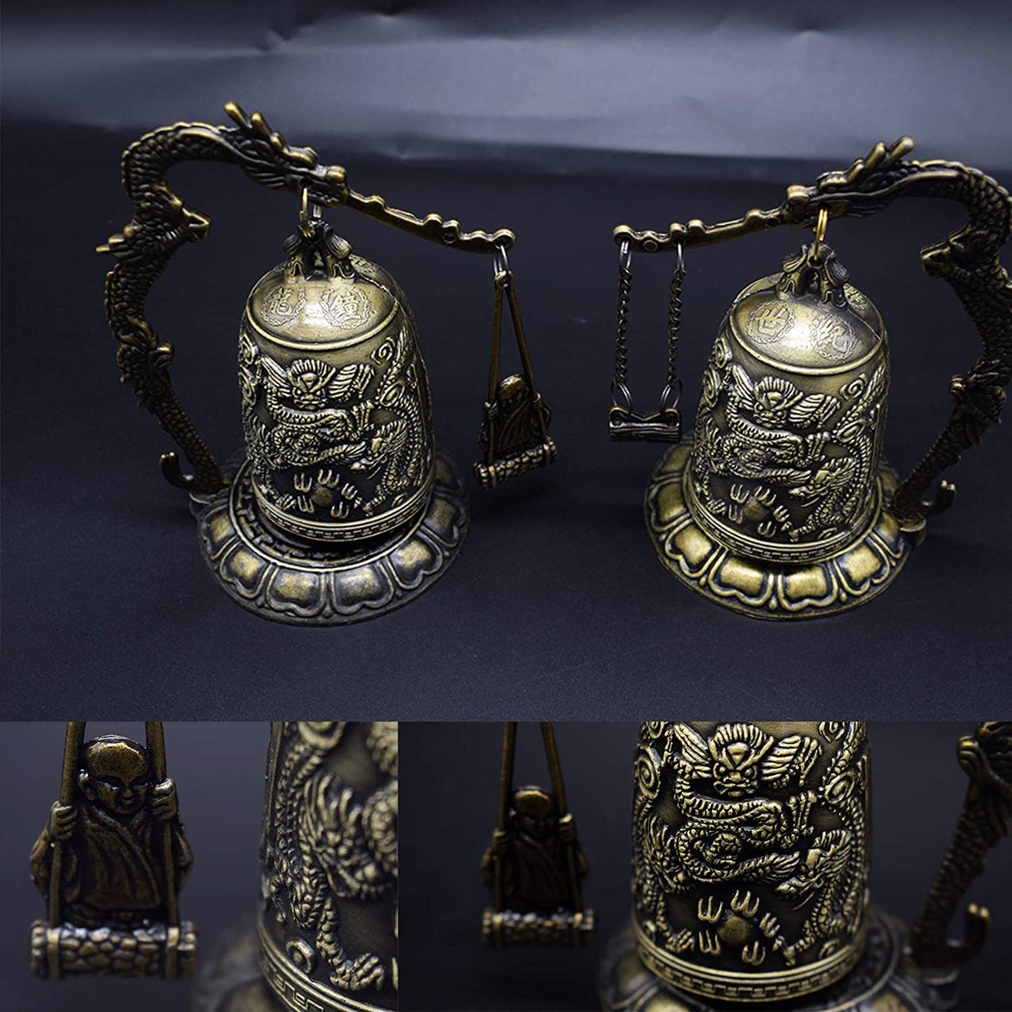 Fengshui Vintage Small Dragon Bell Buddhist Collectibles Ornaments, Good Luck Bell, Meditation Home Office Decor