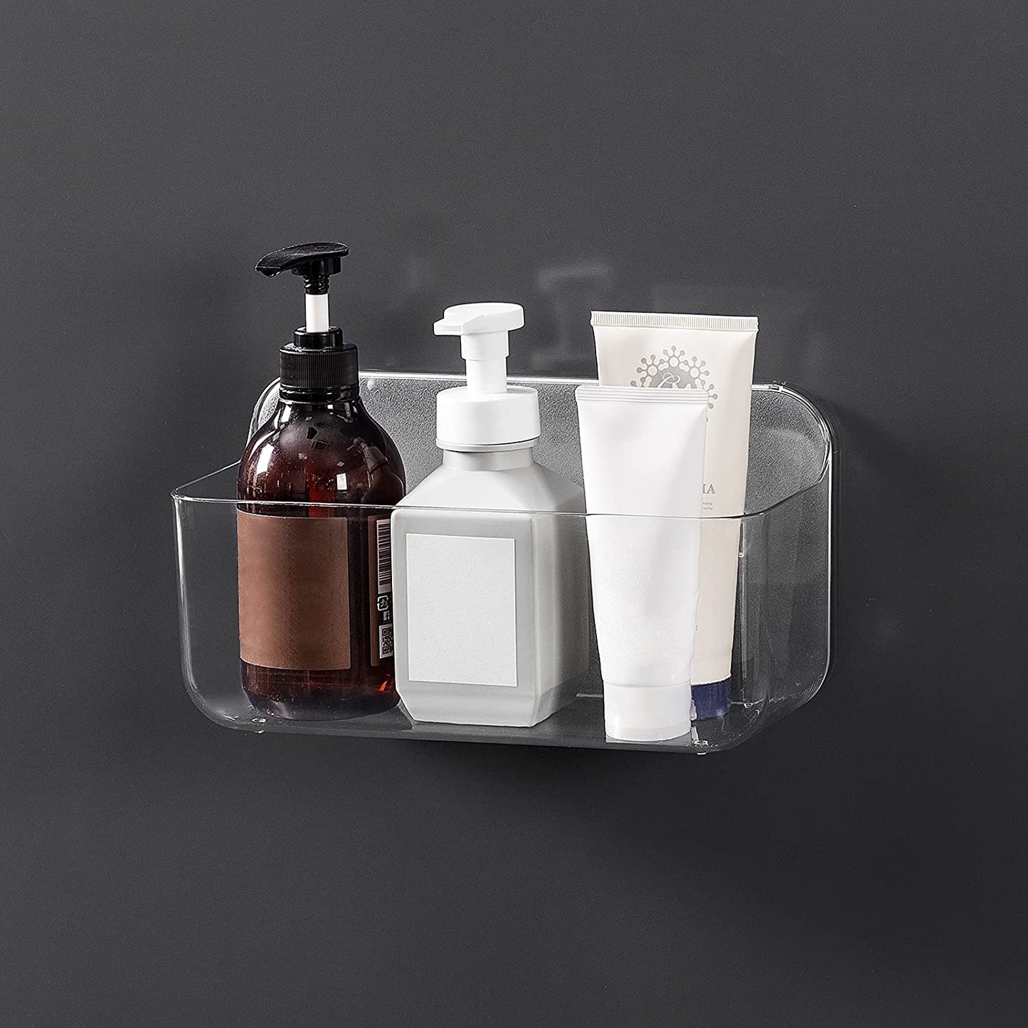 Shower Caddy, Shower Storage, Bathroom Storage, Wall Mounted No Drilling Adhesive Storage for Bathroom, Kitchen, Clear Plastic