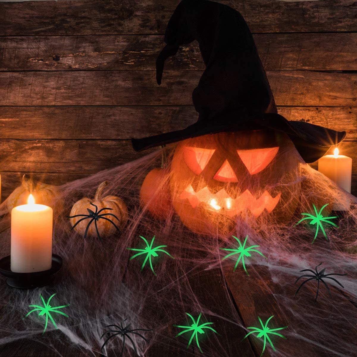 Halloween Decorations Spider Cobwebs - 1000Sqft Spider Webs +100 Black Spiders +50 Fluorescent Spiders, Indoor Outdoor Spooky Spider Webbing with Fake Spiders for Halloween Party Decorations