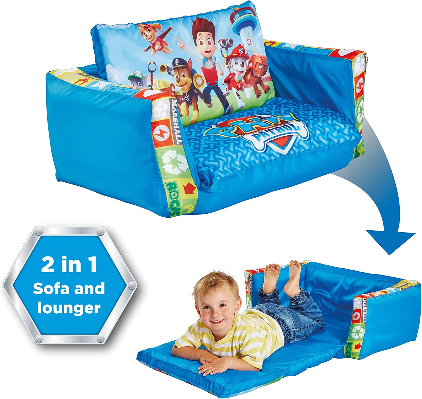 2 in 1 Inflatable Flip Out Mini Sofa and Lounger, Fabric, Blue, 105X68X26 Cm