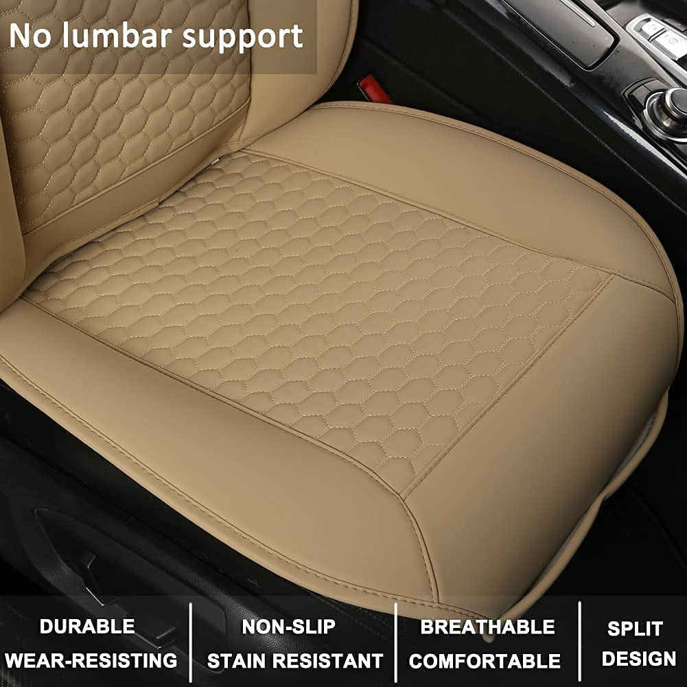 Driver Seat Covers, PU Leather Front Car Seat Protectors, with Lumbar Support and Headrest Cover (2PCS Beige)