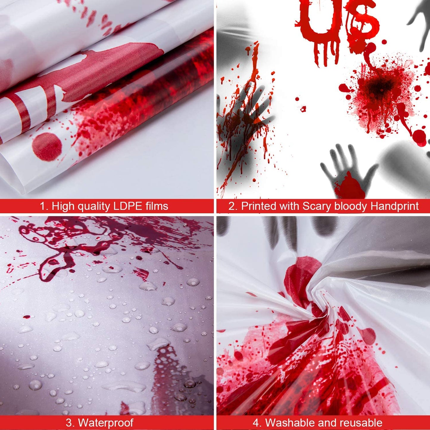 Halloween Window Decorations Zombie Posters - 3 Pcs Giant Bloody Handprints Zombie Silhouettes, Creepy Window Treatment Wall Decor Door Covers for Halloween Scary Haunted House Party Decorations