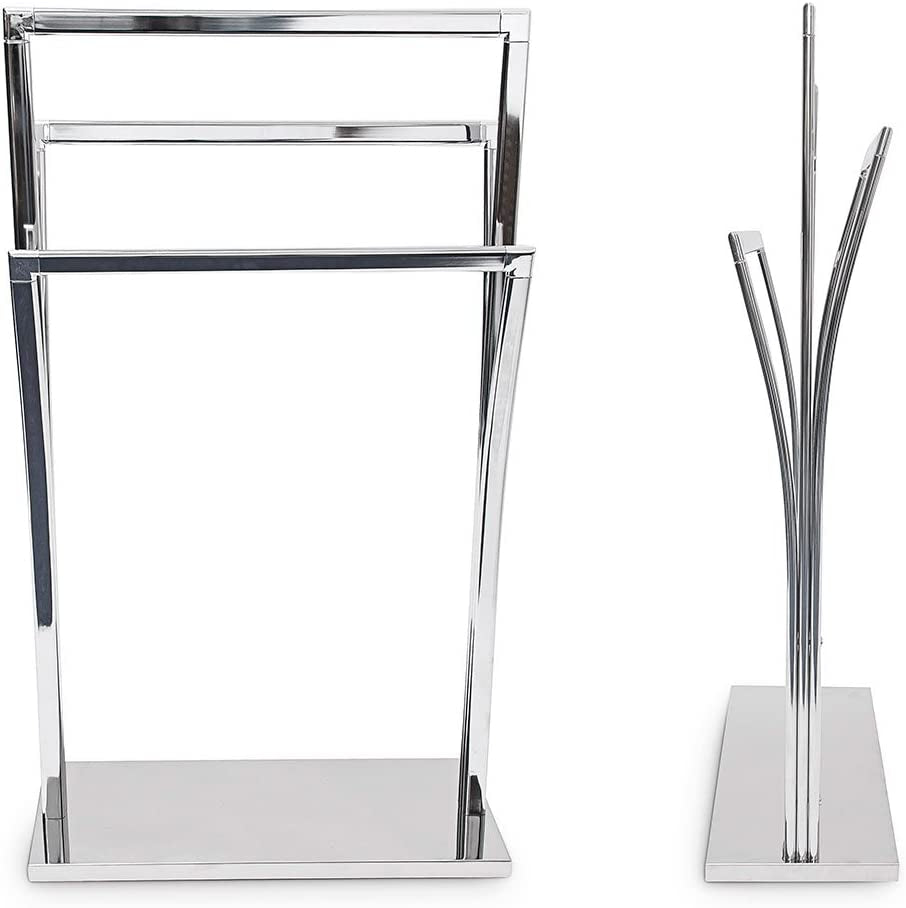 Towel Rack Curved H X W X D: 86 X 50 X 20 Cm Free Standing Towel Rail Small Clothes Butler in Stainless Steel Finish Bath Towel Holder with 3 Rails – Silver
