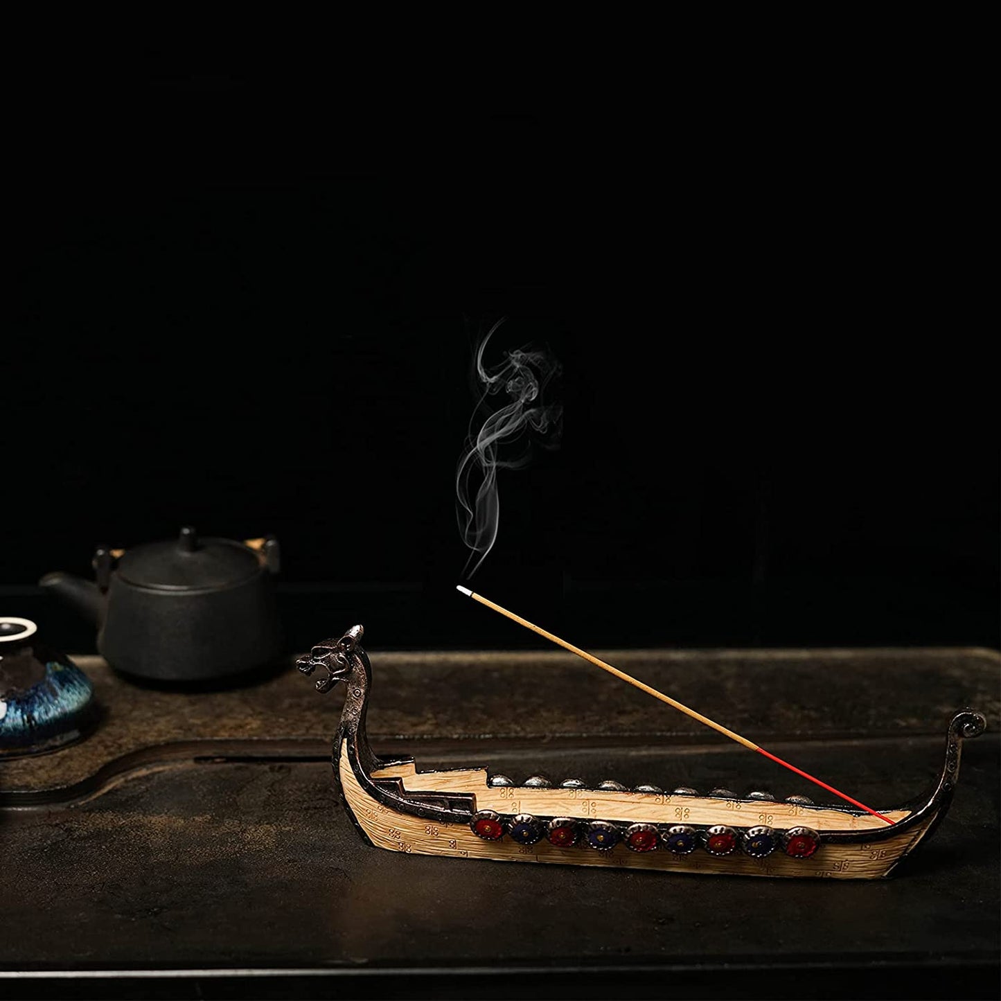Dragon Boat Incense Stick Burner Resin Viking Ships Stick Incense Holder Hand Carved Carving Censer Ornaments Retro Ships Ornament Incense Burners Traditional Design Handicraft,Viking Gifts for Men