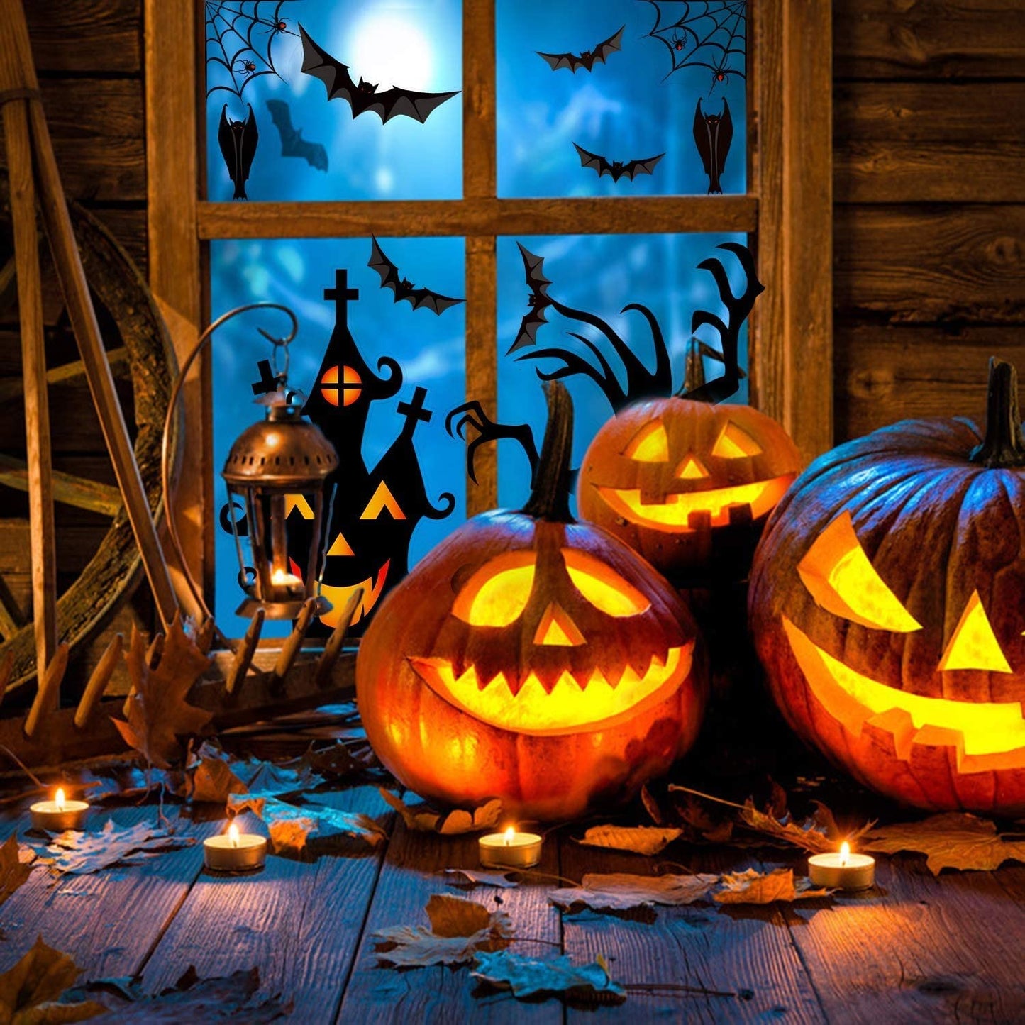 Halloween Window Clings Stickers, 7Sheet Halloween Bats Spiders Window Cling Sticker Decal for Halloween Window Decoration