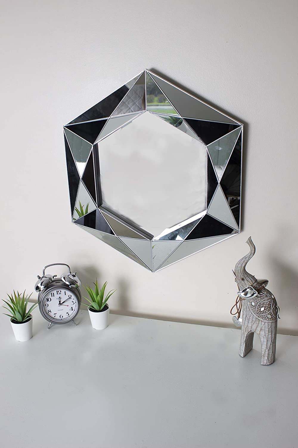 ® Large Bevelled Silver Wall Mirror Wall Mounted Home Decor Living Accessories Decorative Modern Sunburst Jewel Hallway Bedroom Bathroom Circular Mirrors Faceted round Mirror